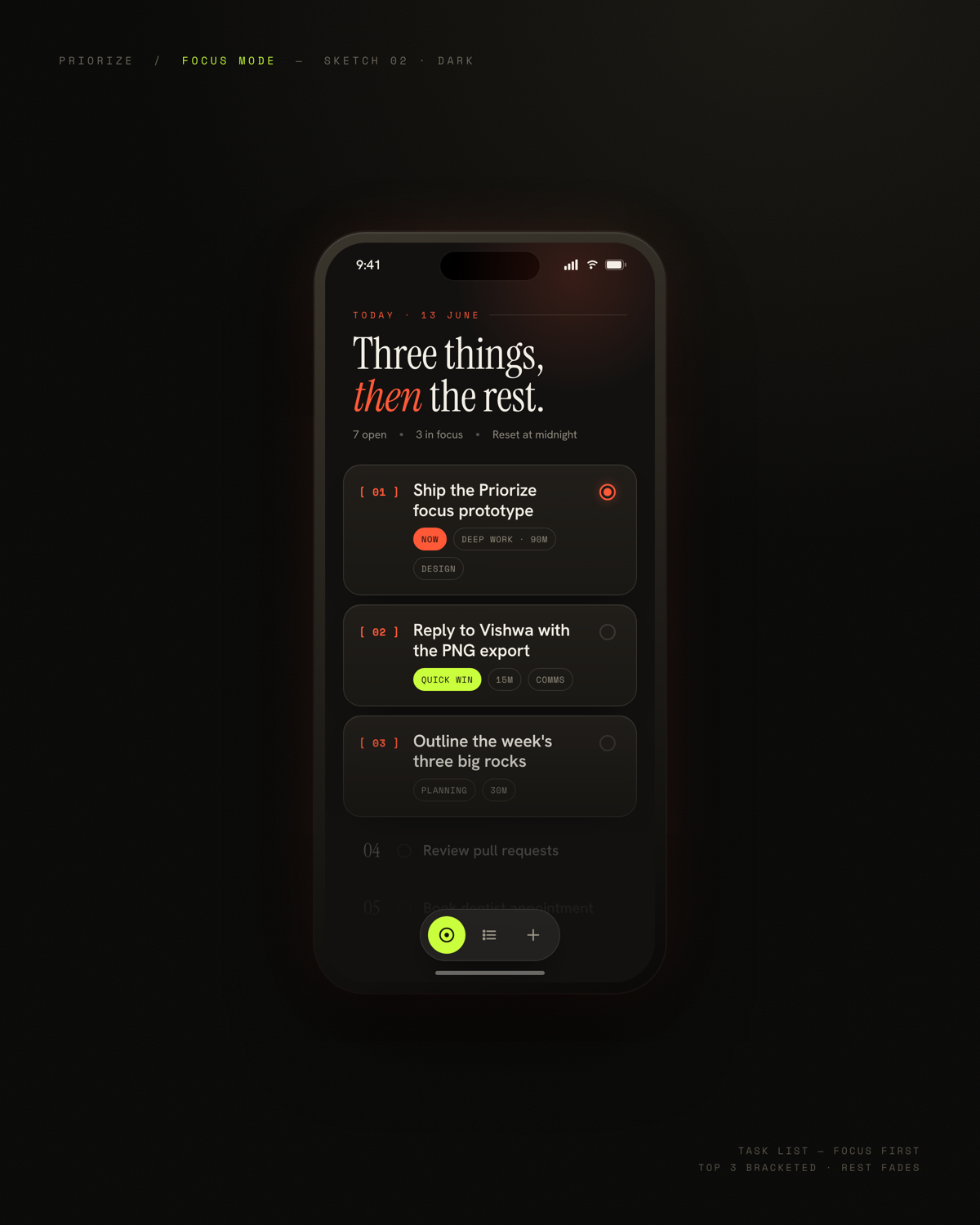 Priorize Focus mode on iPhone, dark theme